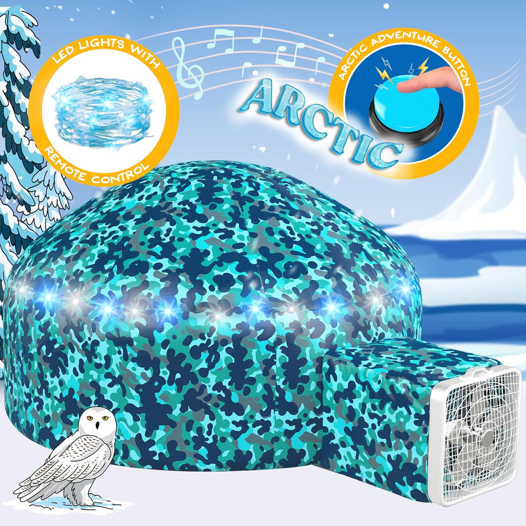 W&O Arctic Camo Aerodome with LED Lights & Sound – Inflates in Seconds for Kids Ages 3-12 (Fan Not Included)