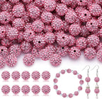 105pcs 10mm Rhinestone Beads for Jewelry Making, Dark Pink Shiny Round Disco Ball Beads Bulk, Sparkle Crystal Clay Christmas for Bracelet Baseball Necklace Earring Crafting and DIY
