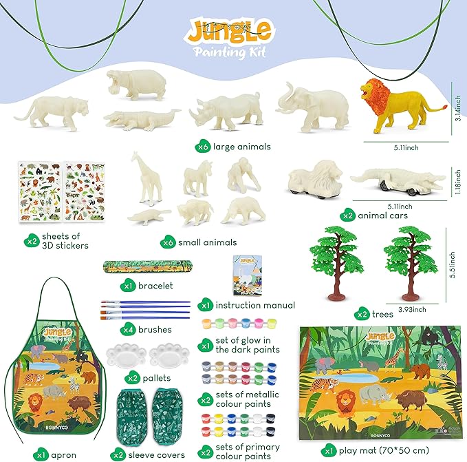 BONNYCO Animal Toys for Kids Painting Kit with 16 Figurines Animal Kids Crafts 4-8 with Glow in The Dark, Safari Gifts for Boys and Girls | Boy Toys 3 4 5 6 7 8 9 10 Years Old Birthday Christmas