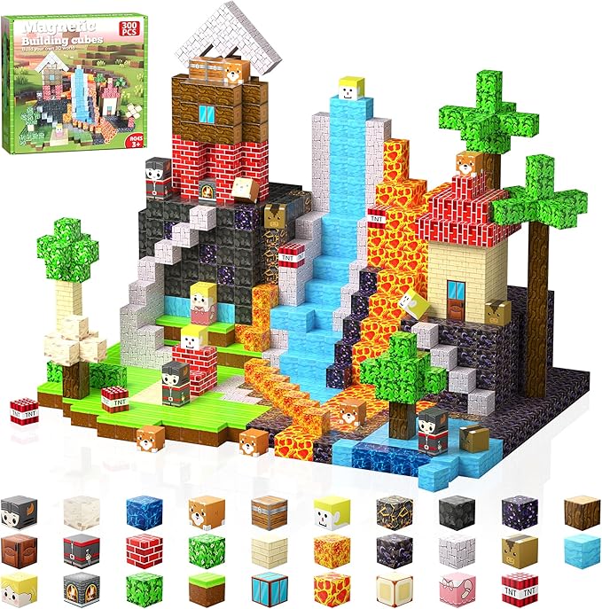 Magnetic Blocks, Magnetic Building Blocks, 3D Construction Build Toys, STEM Sensory Magnet Cubes (Multicolor-300PCS)