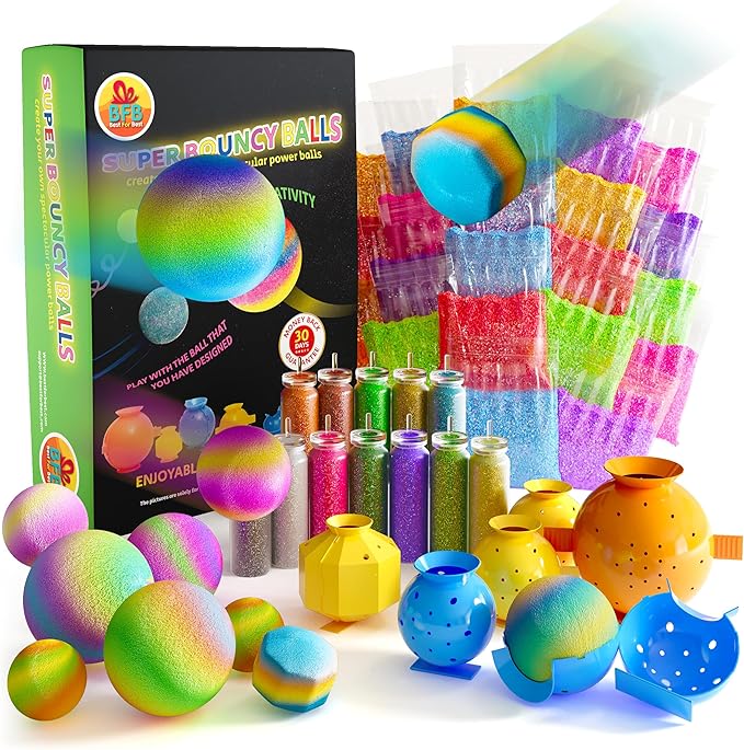 BFB DIY Super Bouncy Balls Kit - Make Your Own Ball Science Kits, Crystal Powder Girls & Boys Crafts Set, Multi-Colored Glow in the Dark DIY Kids Projects - DIY Bouncy Ball Kit Crafts for Boys & Girls
