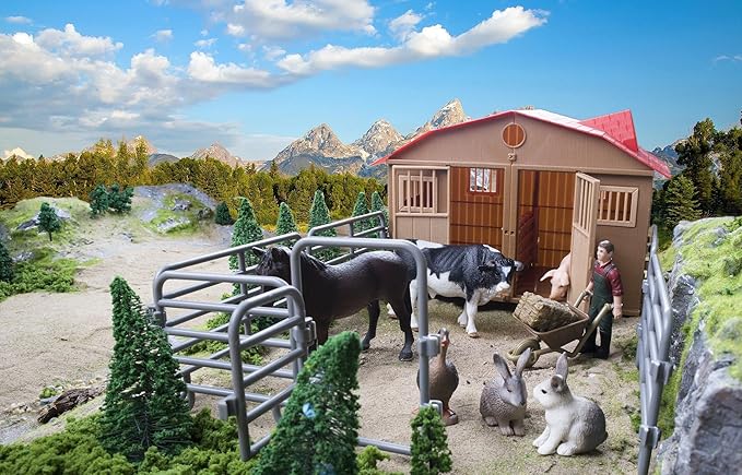 TOYMANY 20PCS Corral Fencing Panel Accessories Playset Includes 2 Gates Fences, Plastic Fence Toys for Barn Paddock Horse Stable or Farm Animals Horses Figurines, Educational Gift for Kids Toddler