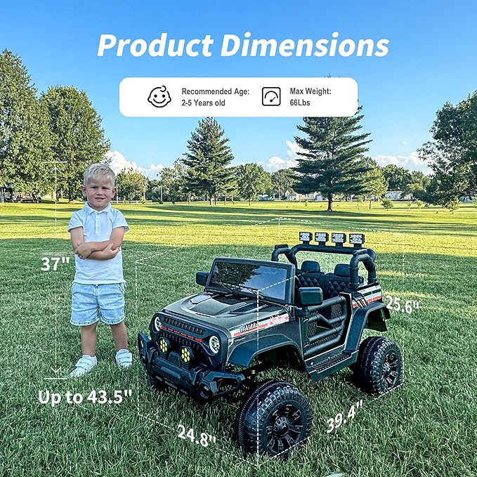 12V Kids Ride on Car Truck, Kids Electric Vehicles Car Ride on Toy for Toddlers 3-5 with Remote Control - Black