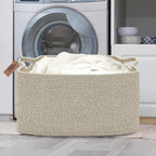 COMFY-HOMI Large Rectangular Blanket Basket, Woven Cotton Rope Baskets for Storage, Laundry Hamper Basket, Storage Bin,Toy Organizing Bin with Handle, Organization and Storage-22x15x12”-Brown