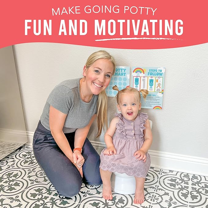 Hadley Designs Potty Training Chart for Toddlers Boys -10 Sticker Potty Chart for Toddlers Girls, 8.5x11" Potty Training Sticker Charts for Toilet Success, Rainbow Toddler Reward Chart for Kids