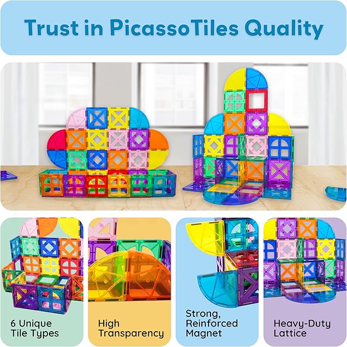 PicassoTiles Magnetic Building Block Quarter Round and Window Set Magnet Construction Toy Educational Kit Engineering STEM Learning Playset Child Brain Development Stacking Blocks Playboards