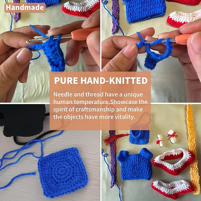 Clothes for 17cm Doll - Handmade Knitting Wool Graduation Gown, Premium Handcrafted Crochet Complete Dolls Clothes Outfit with Accessories (No Doll)