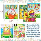 90shine 4PCS Easter Crafts for Kids Ages 4-8 Sticker Books - Basket Stuffer Gift Includes Bunny Egg Chick Gnome and More Designs Create 40 Pictures