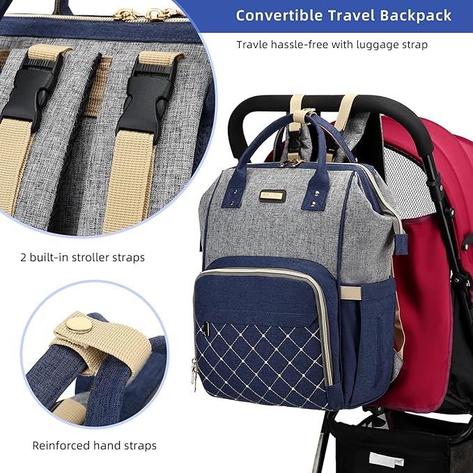 Diaper Bag Backpack, Diaper Bags for Baby Girls Boys, Baby Bags for Moms Dads, Nappy Changing Bag with Insulated Pockets,Multi-functional Waterproof Backpack with Stroller straps- Light Grey Blue