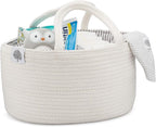 Parker Baby Rope Diaper Caddy Organizer - Nursery Storage Bin and Car Organizer for Diapers and Baby Wipes - Diaper Organizer for Baby Essentials, Baby Shower Gifts - White