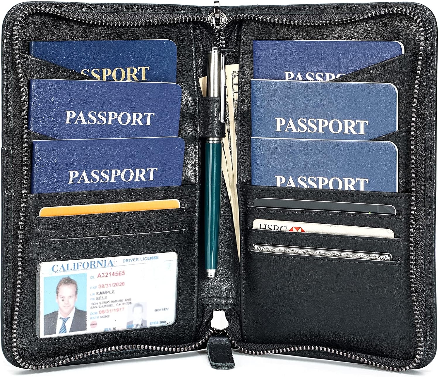 Polare Full Grain Leather Passport Holder Cover Case for Men and Women RFID Blocking Family Travel Wallet Holds 6 Passports