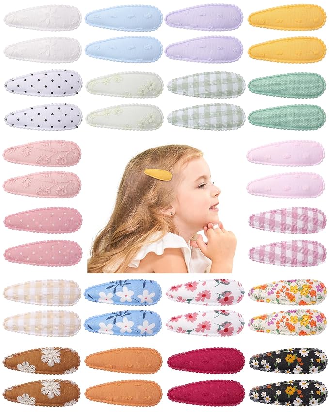 doboi 40Pcs Toddler Hair Clips Hair Barrettes Baby Girl Bows Floral Print Non Slip Snap Hairpins Flower Accessories for Baby Toddler Girls Kids