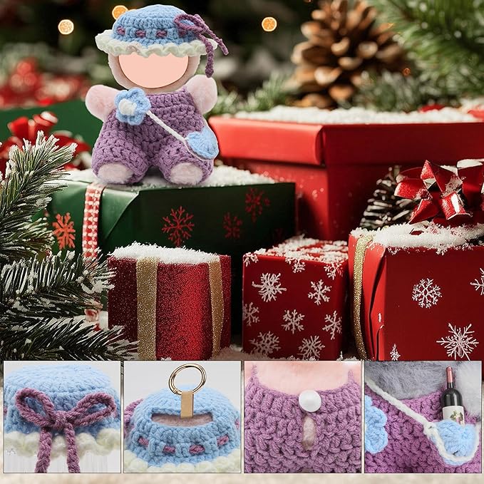 17cm Doll Clothes - Pure Handmade 17cm Doll Accessories with Crocheted Overalls, Heart Bag and Hat