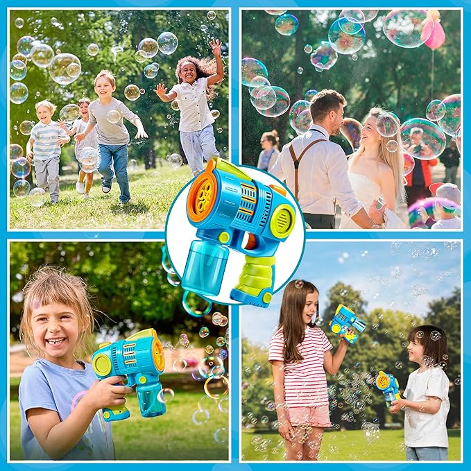Sloosh Kids Bubble Gun Machine with Refill Solution, 2 in 1 Automatic Bubble Maker Guns for Toddlers 1-3 Kids 4-8, Outdoor Toy, Adults, Summer, Party, Easter, Gift