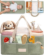 Baby Diaper Caddy Organizer with Portable Changing Mat - Teddy Fleece Diaper Organizer for Changing Table - Basket for Changing Essentials - Baby Essentials Organizer with Removable Dividers