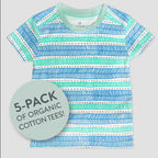 HonestBaby 5-Pack Short Sleeve T-Shirts 100% Organic Cotton Baby, Toddler, Little Kid, Boy, Girl, Unisex