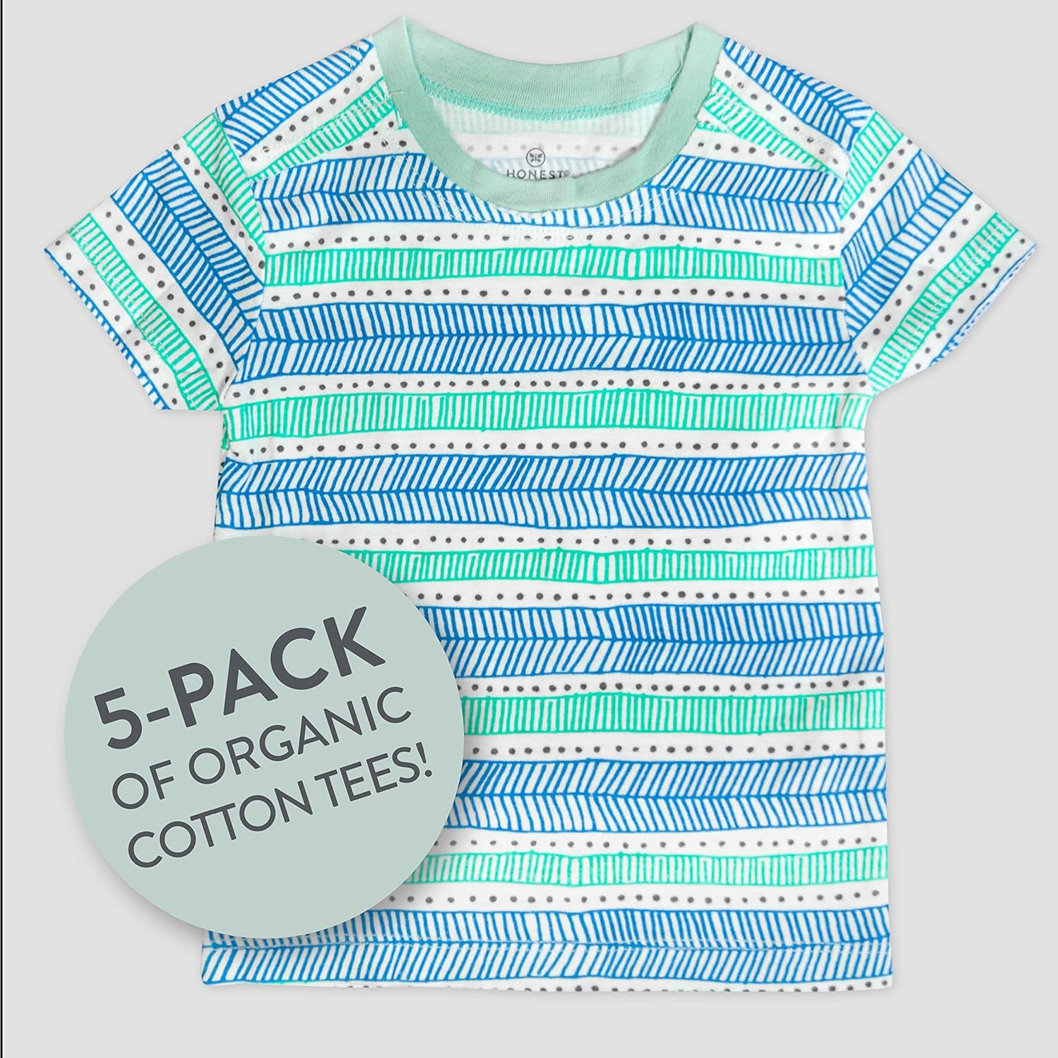HonestBaby 5-Pack Short Sleeve T-Shirts 100% Organic Cotton Baby, Toddler, Little Kid, Boy, Girl, Unisex
