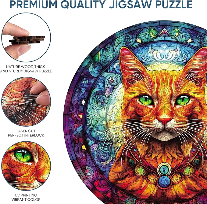 Cool Wooden Puzzle for Adults 500 Piece, Yellow Cat Wooden Jigsaw Puzzles, Beautiful Wooden Puzzle with Box Birthday Gifts for Adults and Kids Family Game(16.5 * 16.5in)
