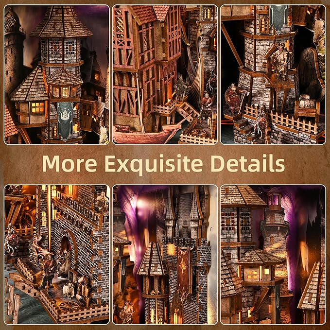 DIY Viking Book Nook Kit, Miniature House Dollhouse Kit for Adult and Teens, Booknook Bookend Tiny House Model Build Bookshelf Insert Decor 3D Wooden Puzzle, Gifts for Family, Friends
