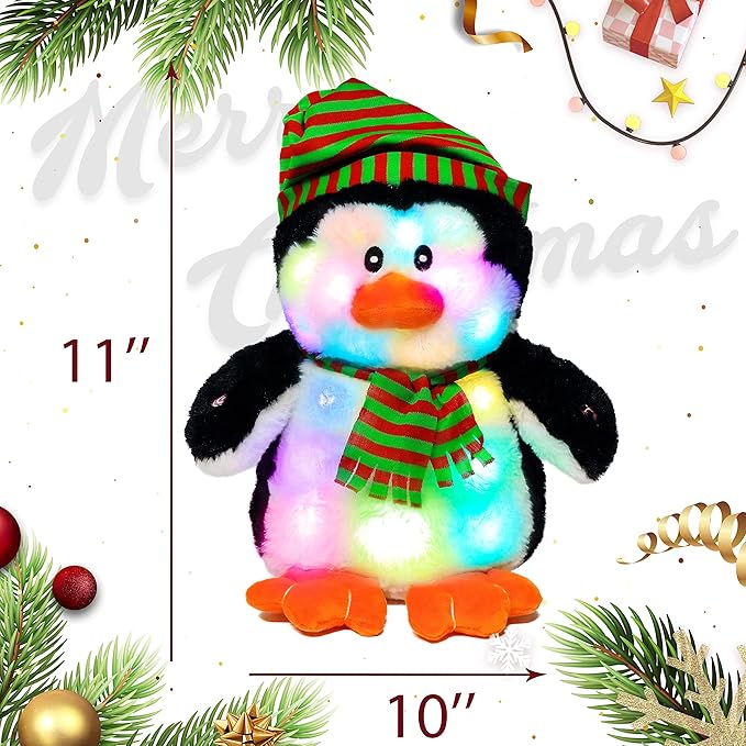 Cuteoy Light-up Singing Plush Penguin LED Musical Stuffed Animal Adjustable Volume Lullaby Plushies Birthday Christmas Toy Gifts for Kids Toddler Girls, 11"