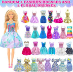 100 Pcs Doll Clothes & Accessories, 4 Wedding Gowns 2 Evening Dresses 6 Fashion Dresses 1 Jumpsuit 5 Tops 5 Pants 2 Swimsuit, 20 Hangers 10 Shoes 46 Accessories Toys for Girl Birthday Gift