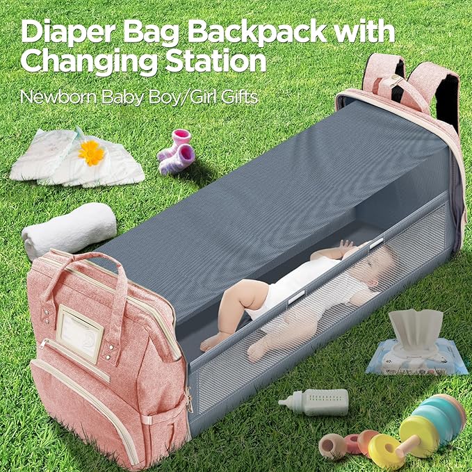 6 in 1 Diaper Bag Backpack with Pad Shower Gifts Travel Bags for Registry Search Boys Girls Bags Newborn Essentials Accessories Stuff Unisex Dad Mom Mens