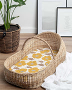 Baby Bassinet Sheets Girl (Poppy Fields) 2-Pack - Fitted Bedside Bassinet Sheets - Buttery Soft Cotton Blend for Standard Bassinet Mattress Pad - Compatible with Halo Bassinest