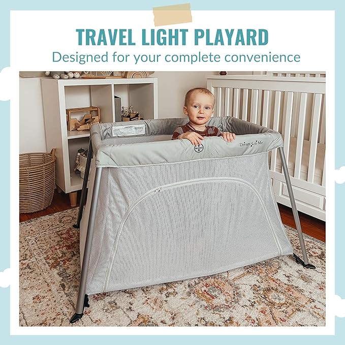 Dream On Me Travel Light Playard with Mesh Zipper Door in Grey