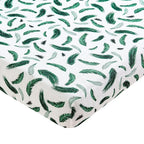 Margaux & May Organic Muslin Cotton Baby Crib Sheet, Green Feather Print, Fitted, Breathable, Toddler Bedding, 52 x 28, Deep Pocket, Organic Crib Sheets for Cozy Sleep