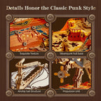 LED 3D Wood Puzzle Fantasy Airship Model - Steampunk DIY Craft Kit with LED Lights – Intricate Wooden Airship Model Building Set for Teens and Adults(Orange)