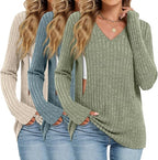 3 Pack Women's Maternity Nursing Tops, V Neck Breastfeeding Sweaters Long Sleeve Hidden Zipper Shirts