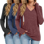 3 Pack Women's Maternity Nursing Tops, V Neck Breastfeeding Sweaters Long Sleeve Hidden Zipper Shirts