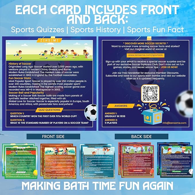 Bath Bombs for Boys W/Educational Flash Cards - Bathbombs with Toys Inside - 2.5 oz Gift Set of 6 Scented Organic Handmade with Natural Essential Oils - Sports Surprise Inside by Zenseme