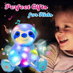 Cuteoy Light-up Singing Plush Blue Sloth LED Musical Stuffed Animal Adjustable Volume Lullaby Plushies Birthday Christmas Toy Gifts for Kids Toddler Girls, 13"