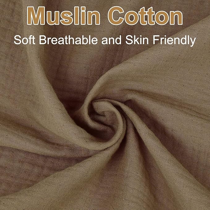 2 Pack Muslin Fitted Crib Sheets for Baby Girls & Boys-Neutral Breathable Crib Mattress Protector for Standard Crib Mattress(28"x 52")-Soft No Slip Cotton Bedding-Taupe Brown & Light Beige