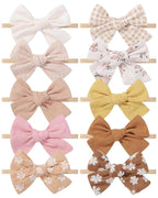 doboi 10PCS Baby Girls Headbands Hair Bows Nylon Linen Hairbands Handmade Hair Accessories for Newborn Infant Toddlers Little Girl and Kids 3.5Inches
