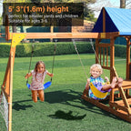 6-in-1 Wooden Playground Playsets for Backyards, Outdoor Swing Sets for Kids Ages 3-6, Little Playground Set with Picnic Table, Drawing Board, Sandbox, Swings, Basketball Hoop & Soccer Net