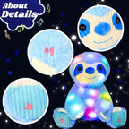 Cuteoy Light-up Singing Plush Blue Sloth LED Musical Stuffed Animal Adjustable Volume Lullaby Plushies Birthday Christmas Toy Gifts for Kids Toddler Girls, 13"