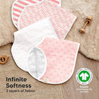 KeaBabies 4-Pack Baby Burp Cloths Baby Girl, Boy - Organic Cotton Burp Cloth, Extra Large, Absorbent, Soft Burping Cloths & Bibs Set for Babies, Newborn Burp Clothes, Thick Burp Rags (Blush)
