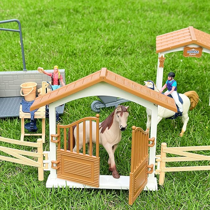 Peagrav Horse Stable Playset with Rider & Horses - Toy Figures for Boys & Girls, Ages 3-8