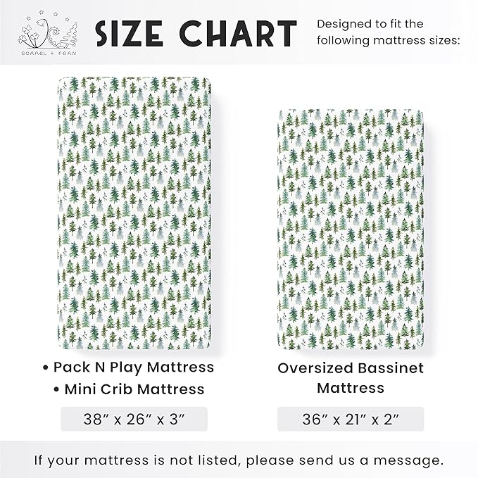 Pack and Play Sheets Fitted, Mini Crib Sheets for Graco Pack N Play Playard (38x26), Ultra Soft Organic Cotton Blend, Safe & Snug Playpen Mattress Sheet for Baby Boys & Girls – Starry Woodland, 2-Pack