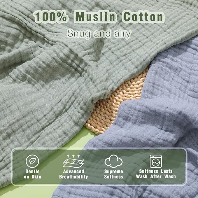 Hooded Baby Bath Towels for Newborn, 2 Pack 100% Cotton 32x32Inch Baby Bath Towel with Hood for Babies, Infant, Toddler and Kids, Soft and Absorbent Newborn Essential (Green and Grey)