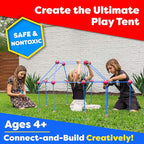 Power Your Fun Fun Forts Kids Tent - 81 Pack Fort Building STEM Toys Kit, Construction Toys Play Tent Indoor and Outdoor Playhouse for Kids with 53 Rods and 28 Spheres (Red, Blue)
