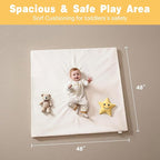 Padded 48" ×48" Baby Play Mat for Playpens, 1.3" Thick Foam Mat with Soft Vegan Leather, Baby Tummy Time Playmat for Floor, Fits 50" x50" Playpens