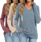 3 Pack Women's Maternity Nursing Tops, V Neck Breastfeeding Sweaters Long Sleeve Hidden Zipper Shirts