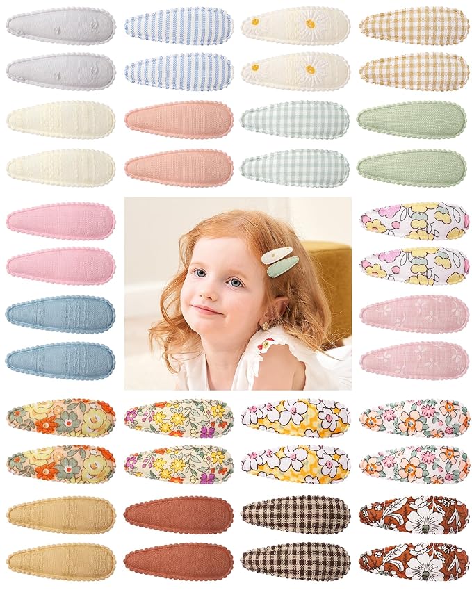 40 Pcs 2.2 In Baby Hair Clips for Girls Handmade Floral Print Snap Toddler Hair Accessories for Girls Baby Toddlers Kids Teens