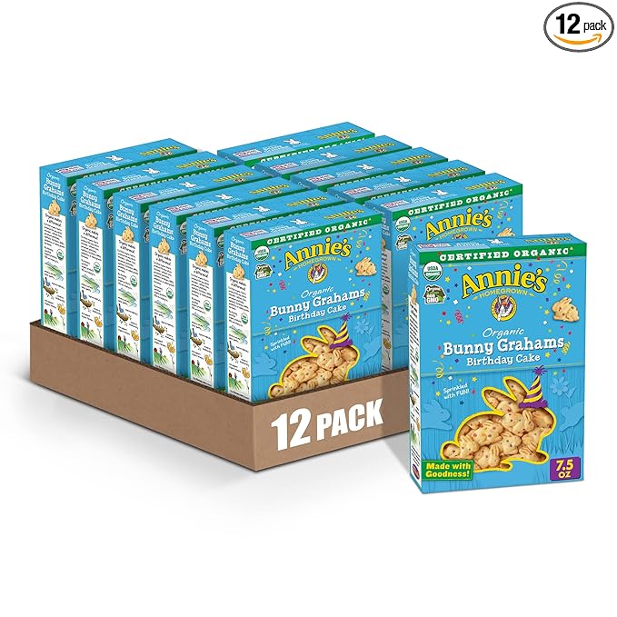 Annie's Homegrown Organic Birthday Cake Whole Grain Bunny Graham Snacks, 7.5 oz (Pack of 12)