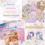 DIY 3D Sticker Scene, 6 Sets of Aesthetic Stickers for Girls Make Your Own Mini Shop Scenes Stickers for Kids Sticker Therapy for Adult Relief Stress Pass The Time