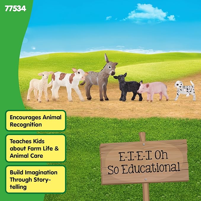 Schleich Farm World - 6 PC Baby Farm Animal Playset with Puppy, Lamb, Goat, Piglet, Calf and Donkey Toys - Realistic Barnyard Figurines - Fun Educational Figures for Kids and Toddlers Ages 3+