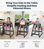 Alpine Wooden High Chairs for Babies and Toddlers with Safety Strap, Commercial Grade Restaurant High Chair, Durable Wood Space Saver Baby Feeding Chair, Ideal for Dining Spaces (2 Pack, Black)